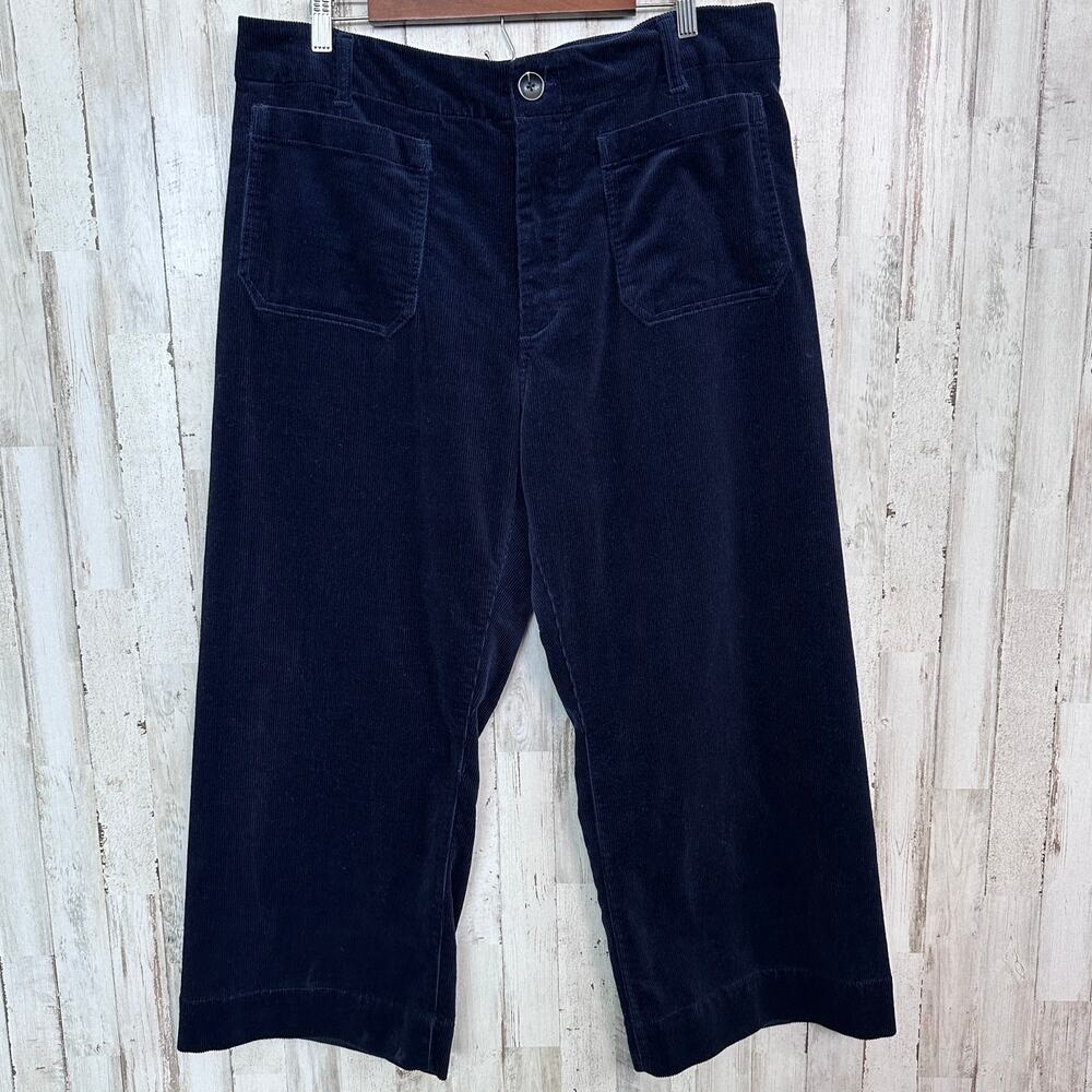 NWOT Quince Organic Stretch Corduroy Crop Wide Leg Pants 16 Deep Navy MSRP 62